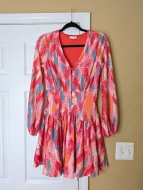 G.P.D Eyelet Print Fit & Flare Mini Dress Size XS Pink Whimsical Preppy